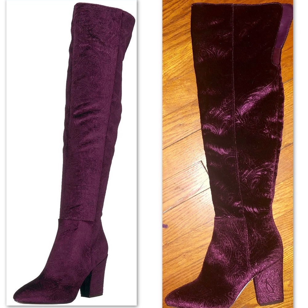 NINE WEST SIVENTA PURPLE JACQUARD PATTERN OTK BOOT - Picture 5 of 9